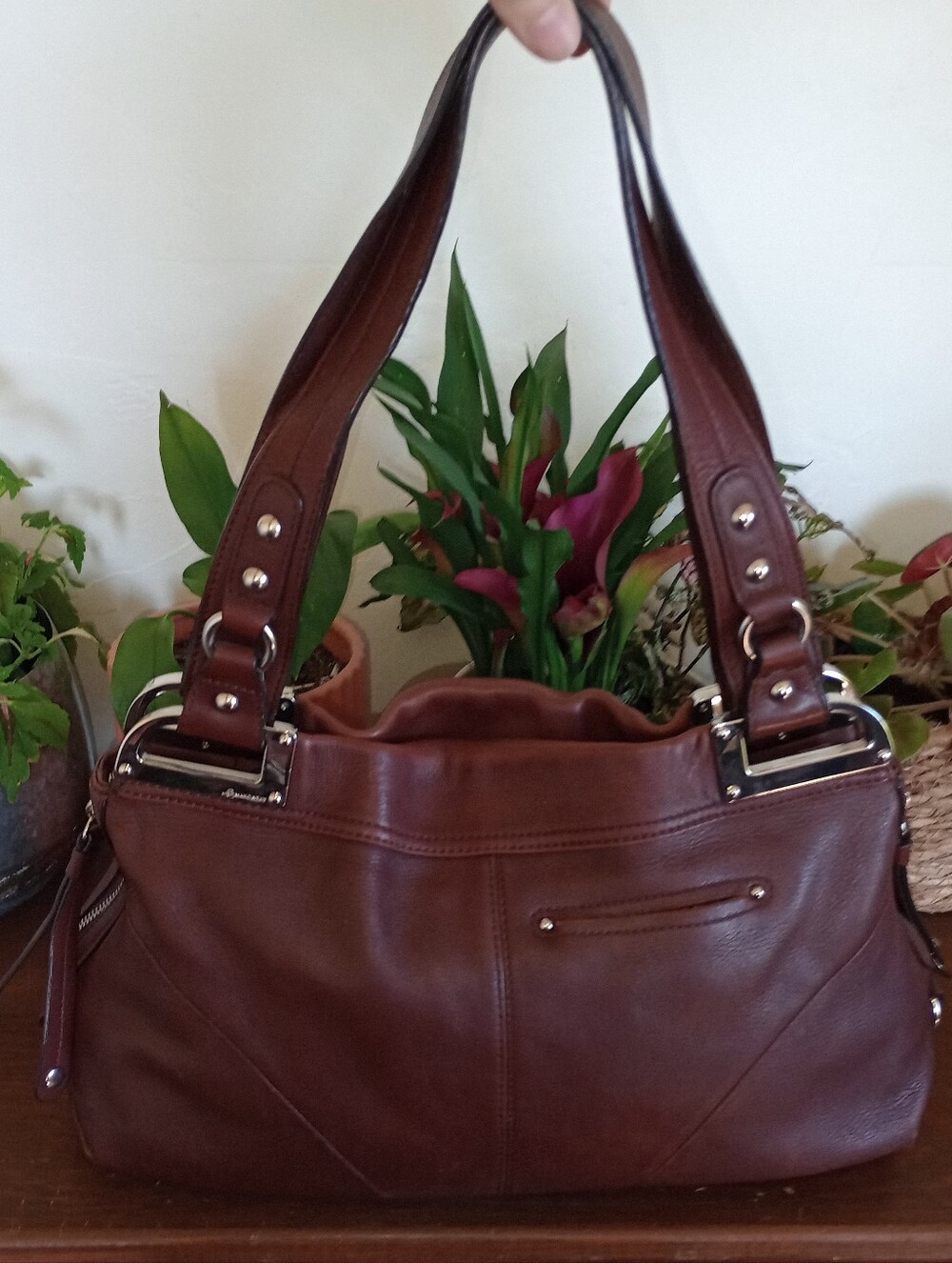 B. Makowsky Studded Leather Hobo Satchel - Picture 5 of 13